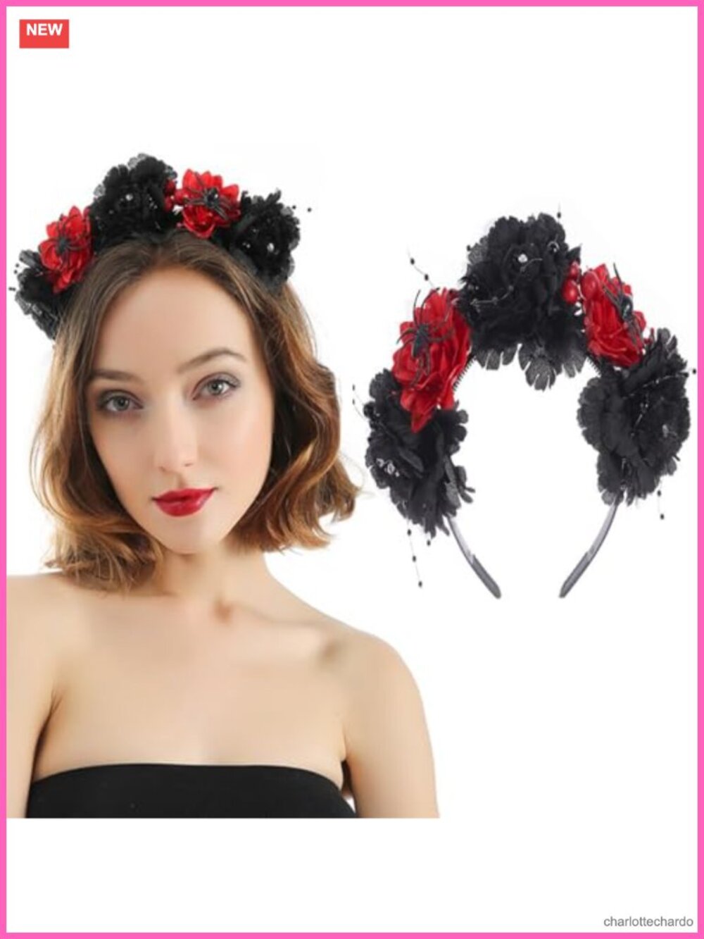 Floral Headband with Spider, Halloween Flower Crown, Costume Hair Accessory for